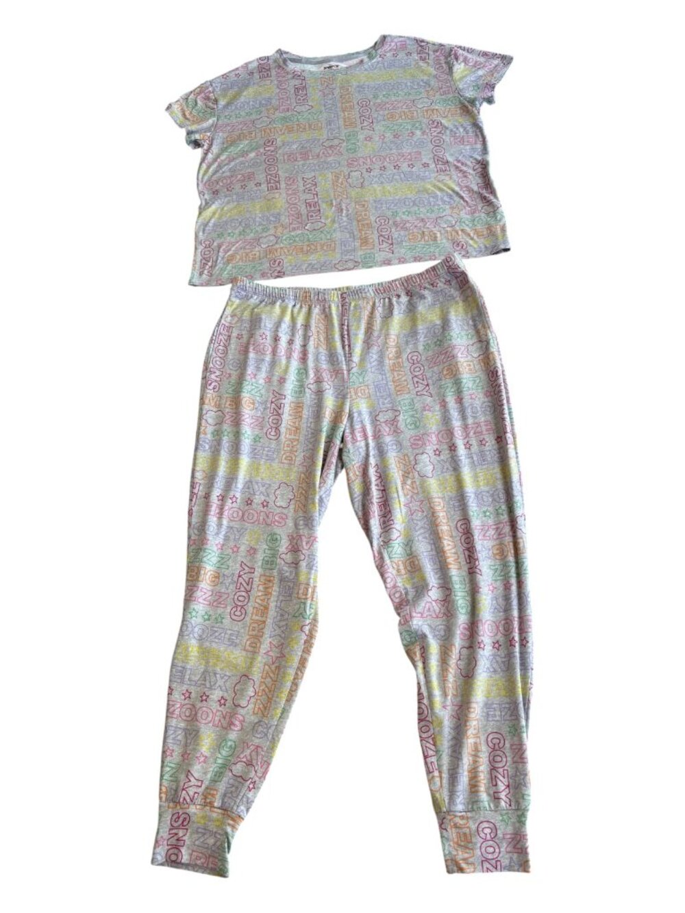 Joyspun Pajama Set - Women's L (12-14) Gray Cozy Snooze Print (2723-1)